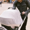 thumbnail image 3 of Little Unicorn 100% Cotton Muslin Car Seat Canopy | Super Soft Lightweight Cover with Window | Breathable | Magnetic Closure | Baby and Infant | Machine Washable | Shower Gift (Grey Stripe), 3 of 5