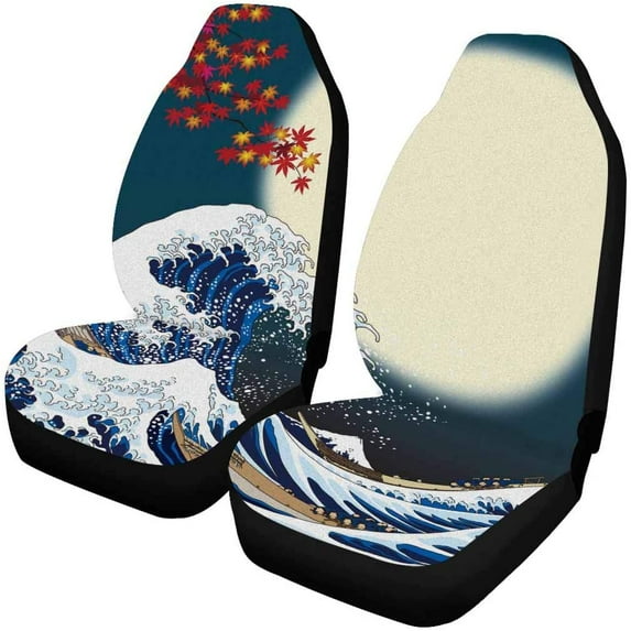 KXMDXA Set of 2 Car Seat Covers Big Wave Full Moon Universal Auto Front Seats Protector Fits for Car,SUV Sedan,Truck