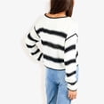 thumbnail image 3 of Women's Long Sleeve Striped Sweater With Crew Neck, Cropped Fit- Large, White, 3 of 6