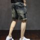 thumbnail image 2 of Pantalones cortos de mezclilla rectos de carga para hombre, bermudas, pantalones vaqueros cortos rotos para hombre, elásticos con cremallera, botones de lujo, anchos, novedad de verano, 2 of 5
