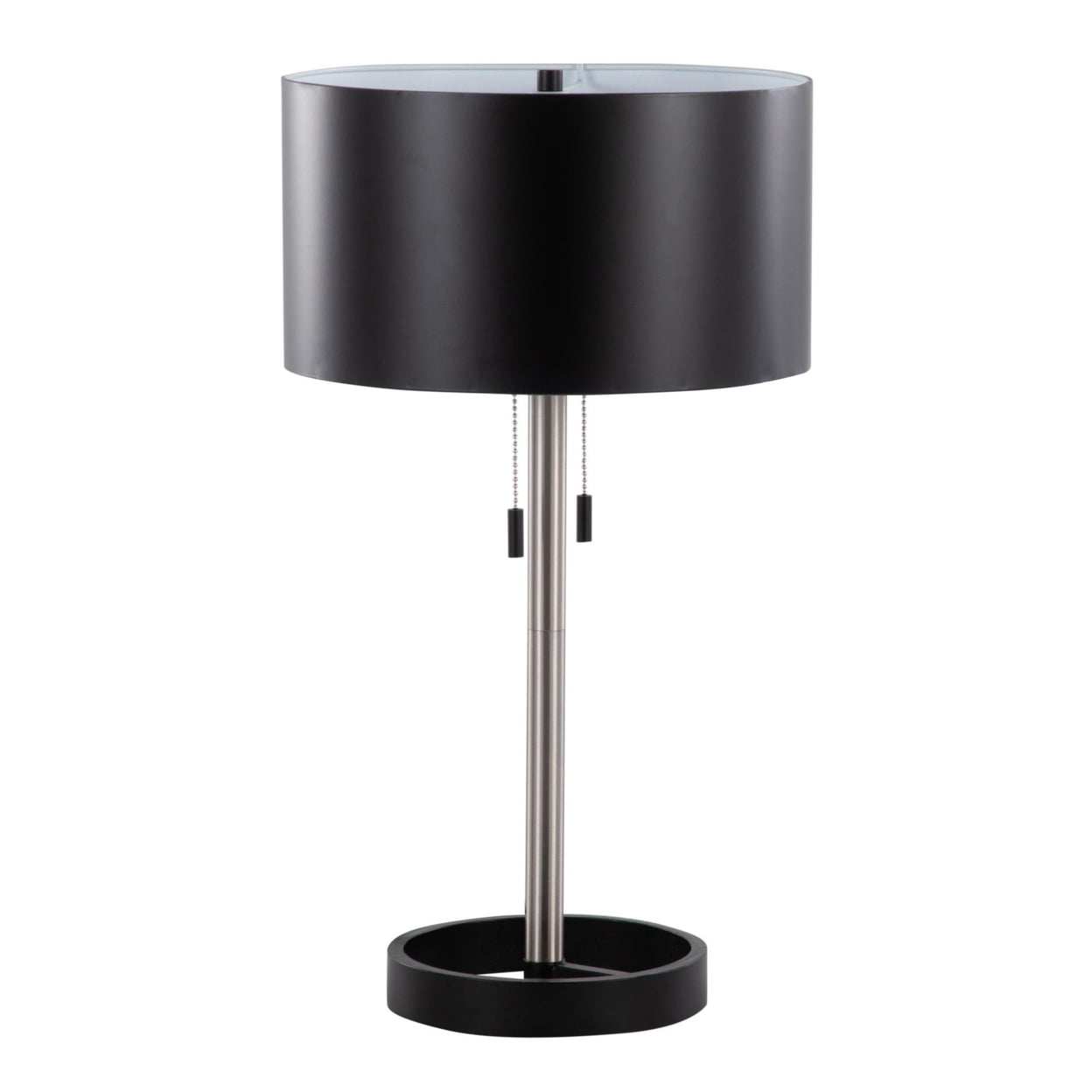 Hilton Contemporary Floor Lamp in Nickel with Black Metal Shade by