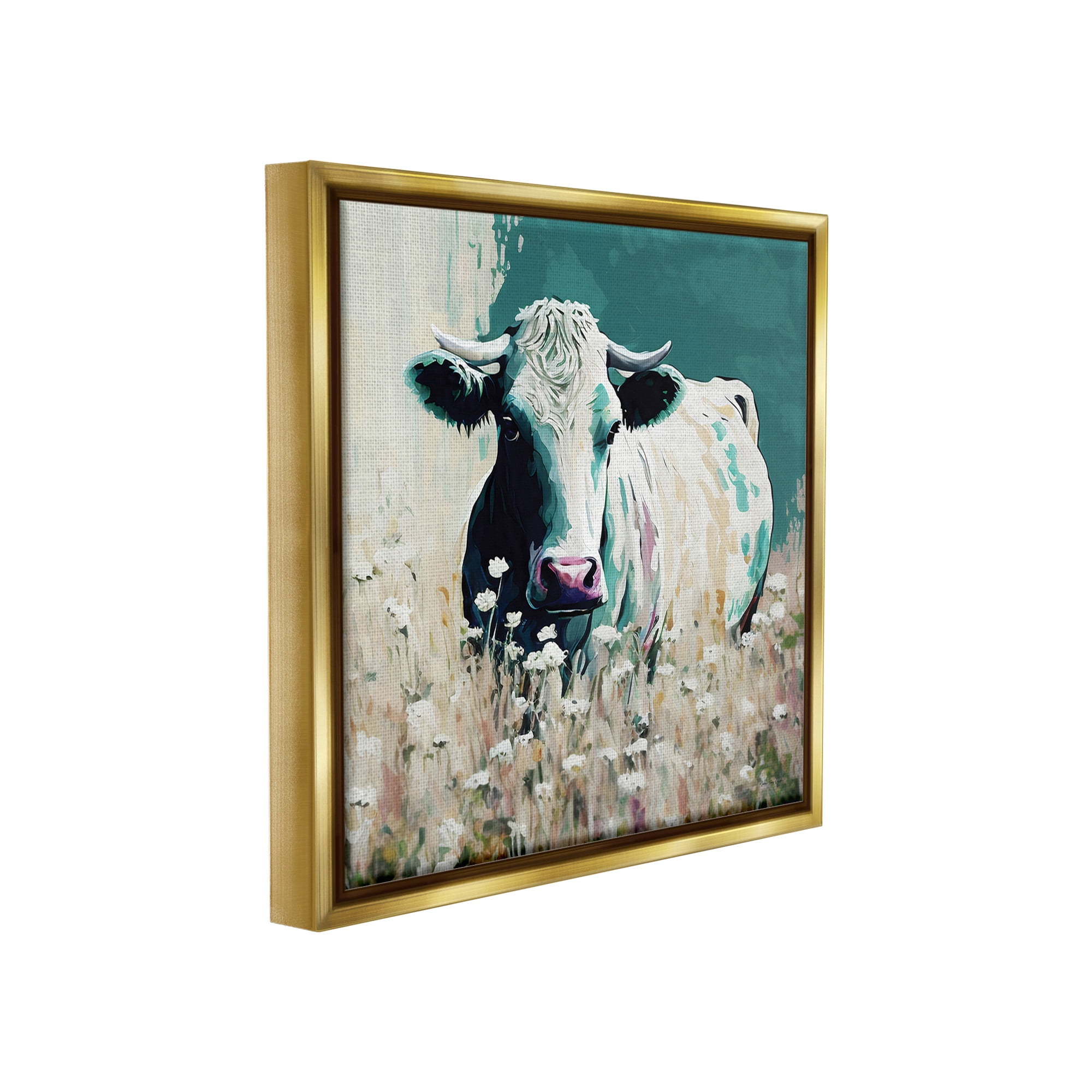 Stupell Industries Modern Cow in Meadow Animals & Insects Painting Gold Floater Framed Canvas Art Print Wall Art, 25 x 25