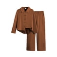 thumbnail image 2 of LEKWK Girls Formal 2 Piece Outfit Lapel Long Sleeve Button Down Pleated Top and Elastic Waist Straight Leg Pants Casual Matching Suit For Stage Performance, 2 of 9