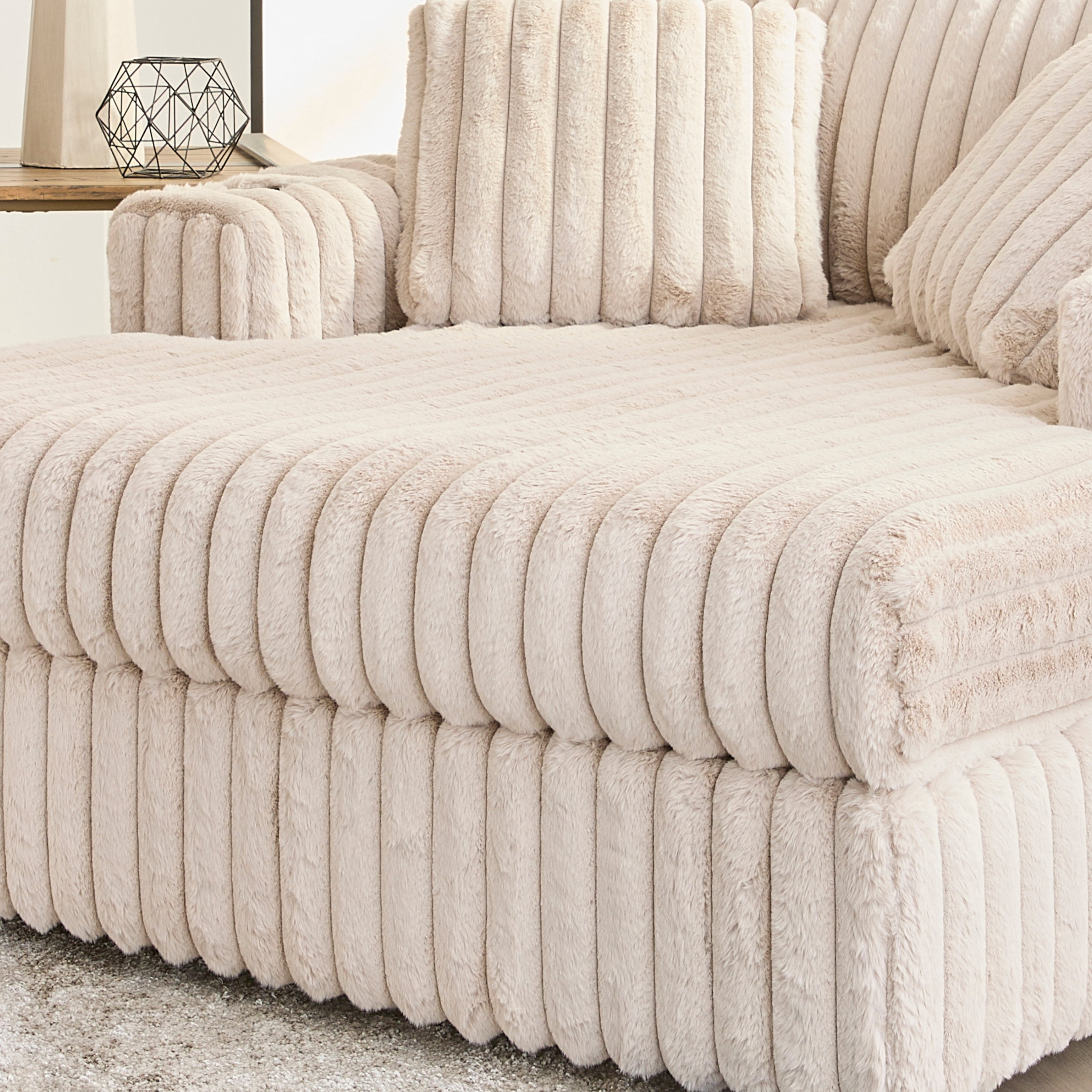Roundhill Furniture Belvoir Oversized Cuddle Chaise, with Cup Holders, Beige Champagne