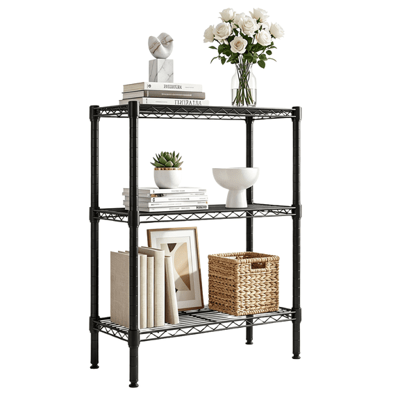 CONCETTA 31in 3-Tier Metal Storage Shelf, Adjustable Layer Height for Kitchen, Garage, Black