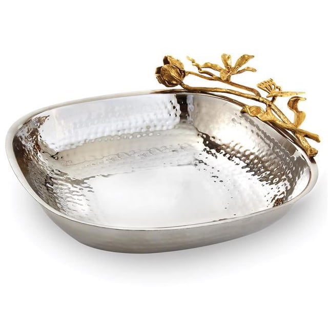 Leeber 70066 10.5 x 2.75 in. Butterfly Large Square Serving Bowl, Silver & Gold