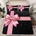 thumbnail image 2 of Homewish Glitter Romantic Bowknot Twin Sheet Sets, Black Pink Fashion Twin Fitted Sheet, Couple Valentine's Day Flat Sheet, Luxury Bedroom Decor, 3 Pieces, 2 of 7
