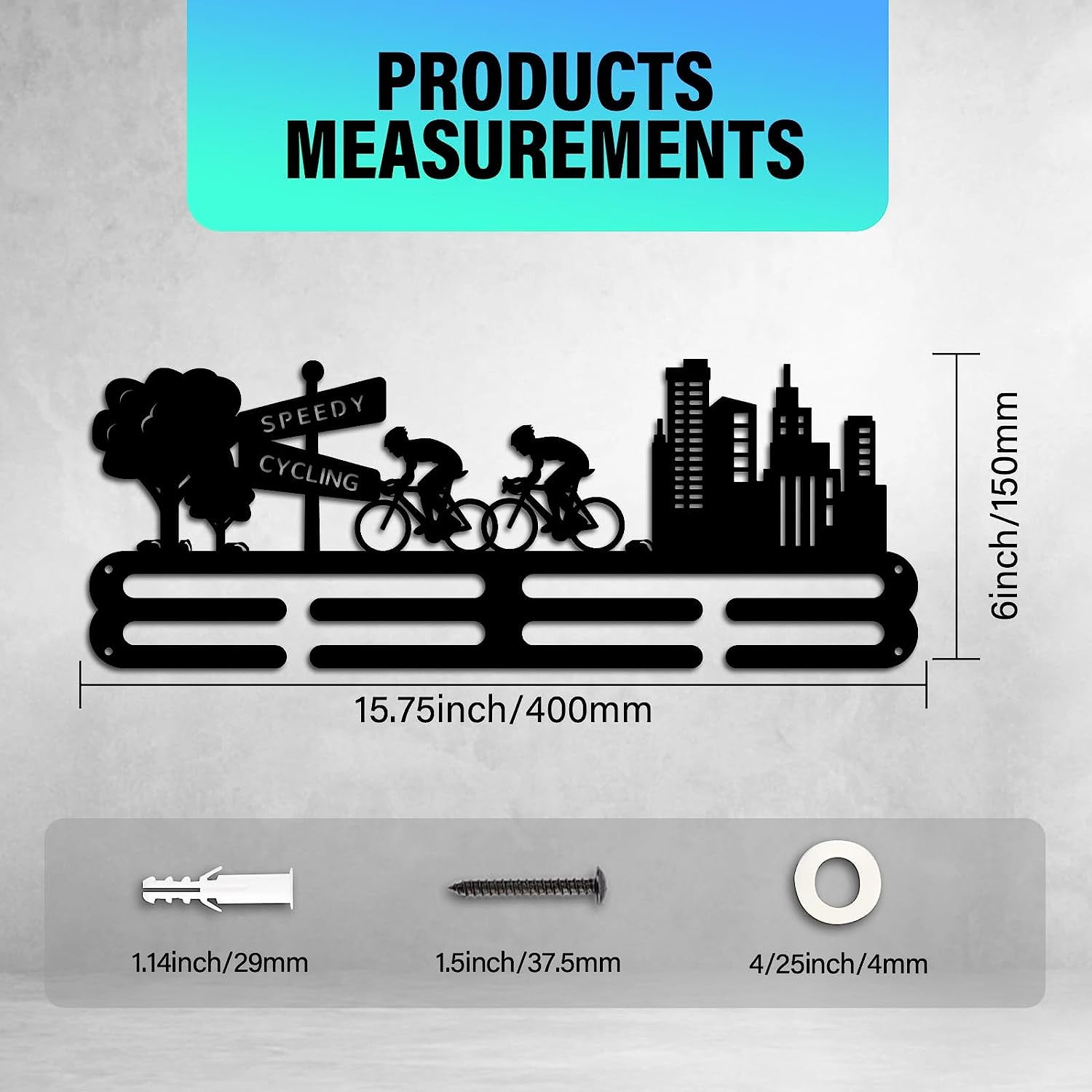 Cycling Medal Hanger Display Competition Medal Holder 3 Lines Sport Award Rack Wall Mount Iron Frame for Over 50 Medals Necklace Jewelry 40x15cm/15.7x5.9inch DIY