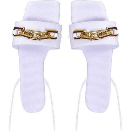 

Chain Lace Up Sandals Wrap Strap Open Toe Flat Slide Sandals