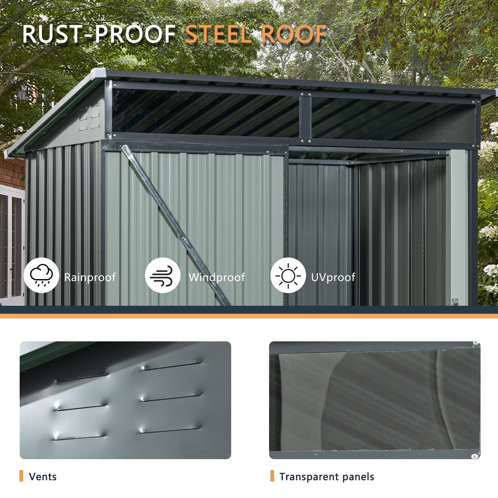 EXRACING Shed 5*3 ft Outdoor Metal Storage Shed with Single Door Steel Garden Shed Single Slope Roof,Gray