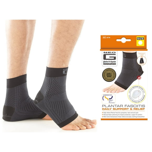 Neo-G Plantar Fasciitis Compression Socks – Support for Plantar Fasciitis, Heel and Arch Pain, Silicone Heel Cushioning for Targeted Pain Relief – Class 1 Medical Device – 1 Pair - L