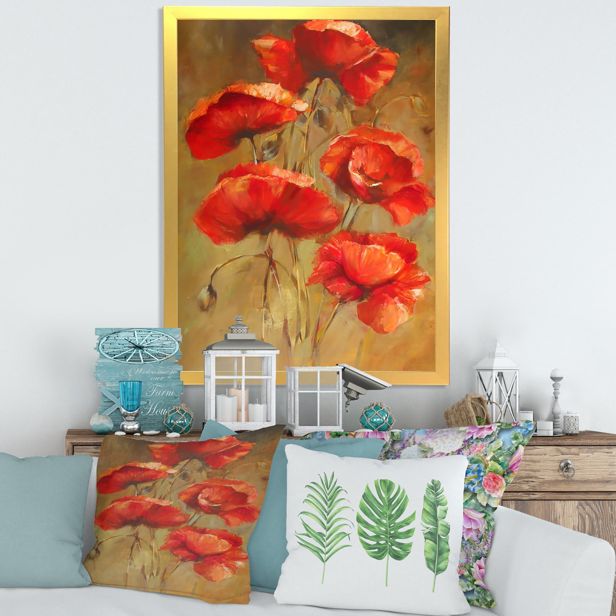 Designart 'Blooming Vintage Poppies I' Traditional Framed Art Print