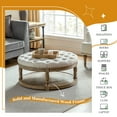 thumbnail image 5 of 36" Round Ottoman, Tina's Home Open Shelf Storage Botton Nailhead Solid Wood Leg Living Room White, 5 of 6