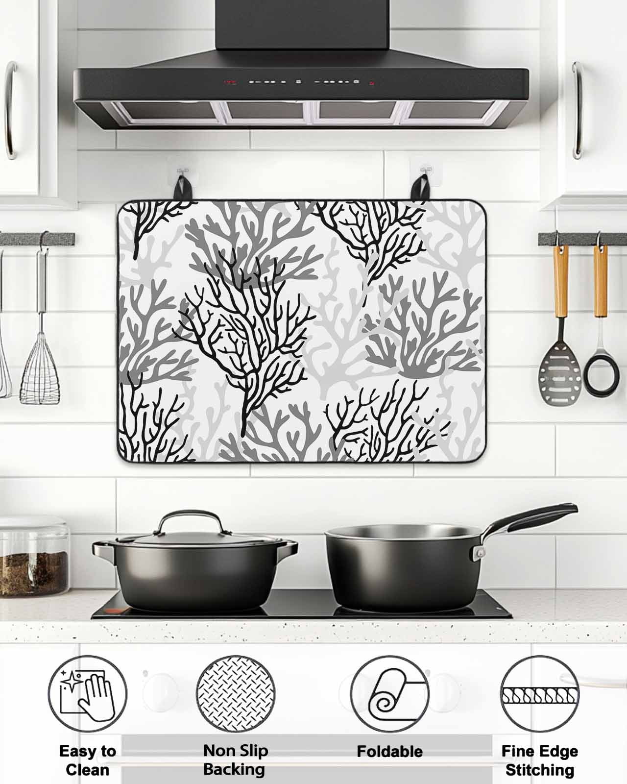Stove Top Covers for Electric Stove, Black Gray Coral Coastal Glass Stovetop Cover Protector, Summer Beach Seaside Nautical Induction Cooktop Protector Oven Mat for Kitchen Countertop 36"x21"