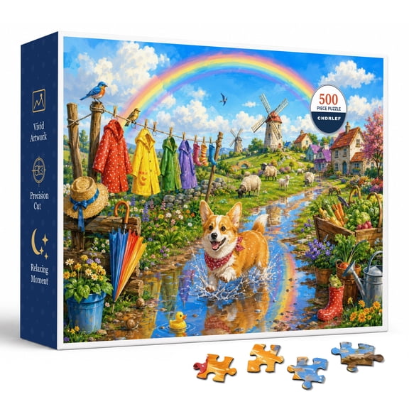 CNDRLEF Rainbow Cottage Dog 500 Pieces Jigsaw Puzzle for Adults, Perfect for Pet Lovers
