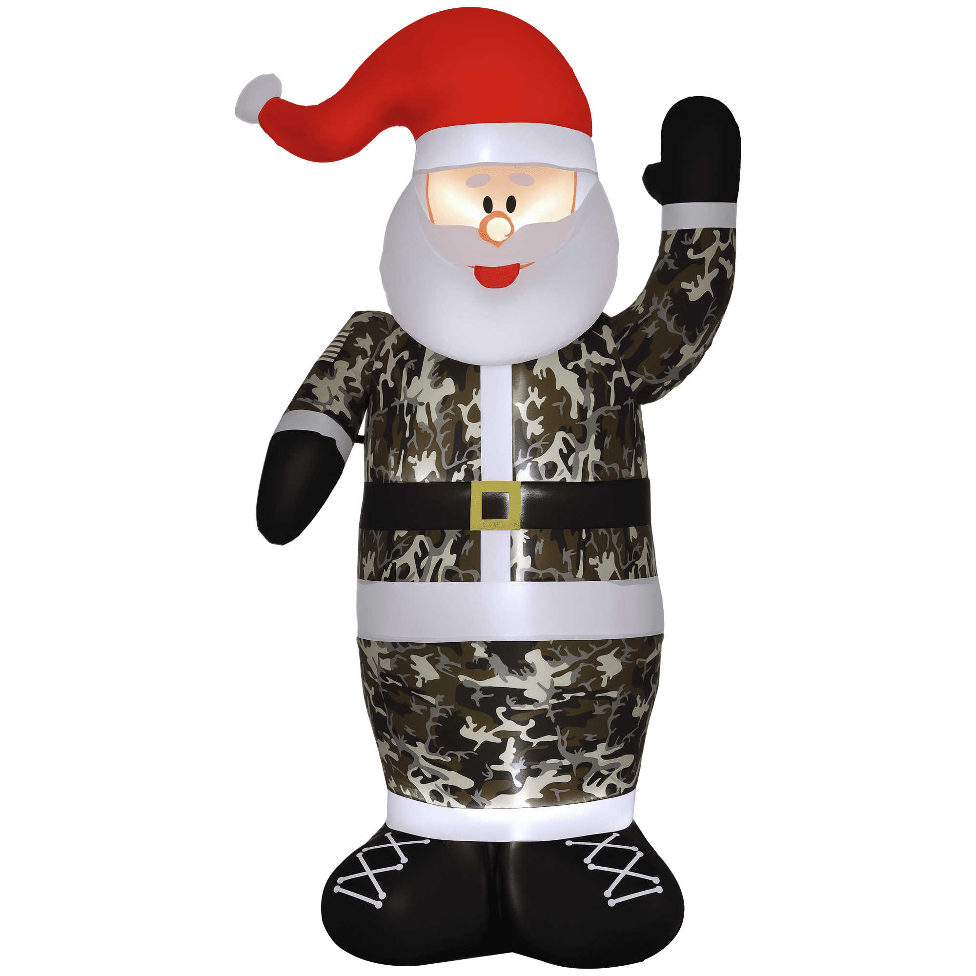 8ft Camo Santa Claus Inflatable with LED Lights IP44 Waterproof Polyester Cloth Yard Garden Holiday Decoration