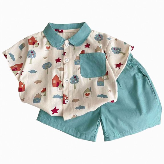 Toddler Boys Crewneck Green Short Sleeve Tee Shirt And Check Shorts Set 6-12 Months 12-24 Months 2t 3t 4t 5t 6t 7t Children,Trendy(Sky Blue,18-24 Months)