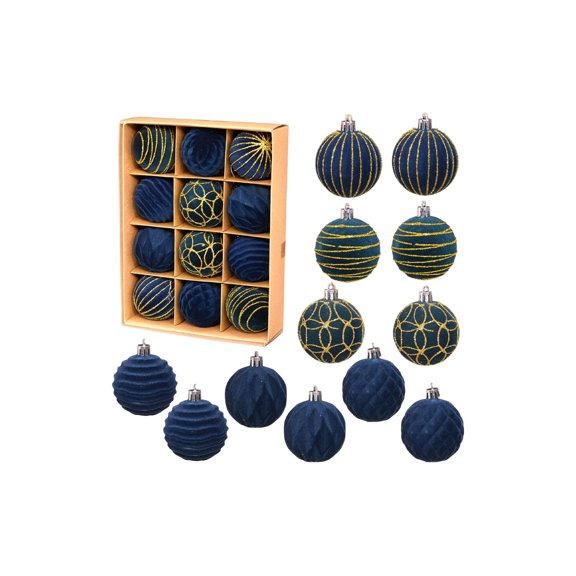 Velvet Christmas Balls,Velvet Ornaments for Christmas Tree Decorations, Elegant Red Velvet Christmas Ornaments Balls, Shatterproof Xmas Decorative Hanging Ornaments(Blue D 12pcs 2.4in)