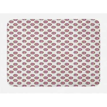 Pastry Bath Mat, Donuts Strawberry Sprinkles Dessert Yummy Delicious Bakery Goods, Plush Bathroom Decor Mat with Non Slip Backing, 29.5" X 17.5", Pale Fuchsia and Sand Brown, by Ambesonne