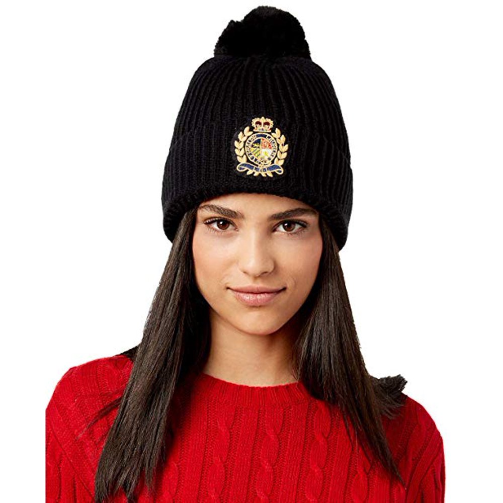 Ralph Lauren Ralph Lauren Women`s Logo Patch Ribbed Knit Pom Hat