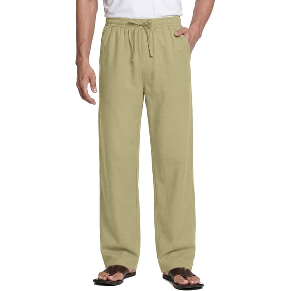 GENTS BLISS Linen Men Pants Elastic Waist Drawstring Pants for Men Casual Beach Men Pants with Pocket