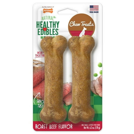 Nylabone Healthy Edibles Natural Dog Treats Long Lasting Dog Bones Roast Beef Flavor Dog Treats For Medium Dogs (2 Count)