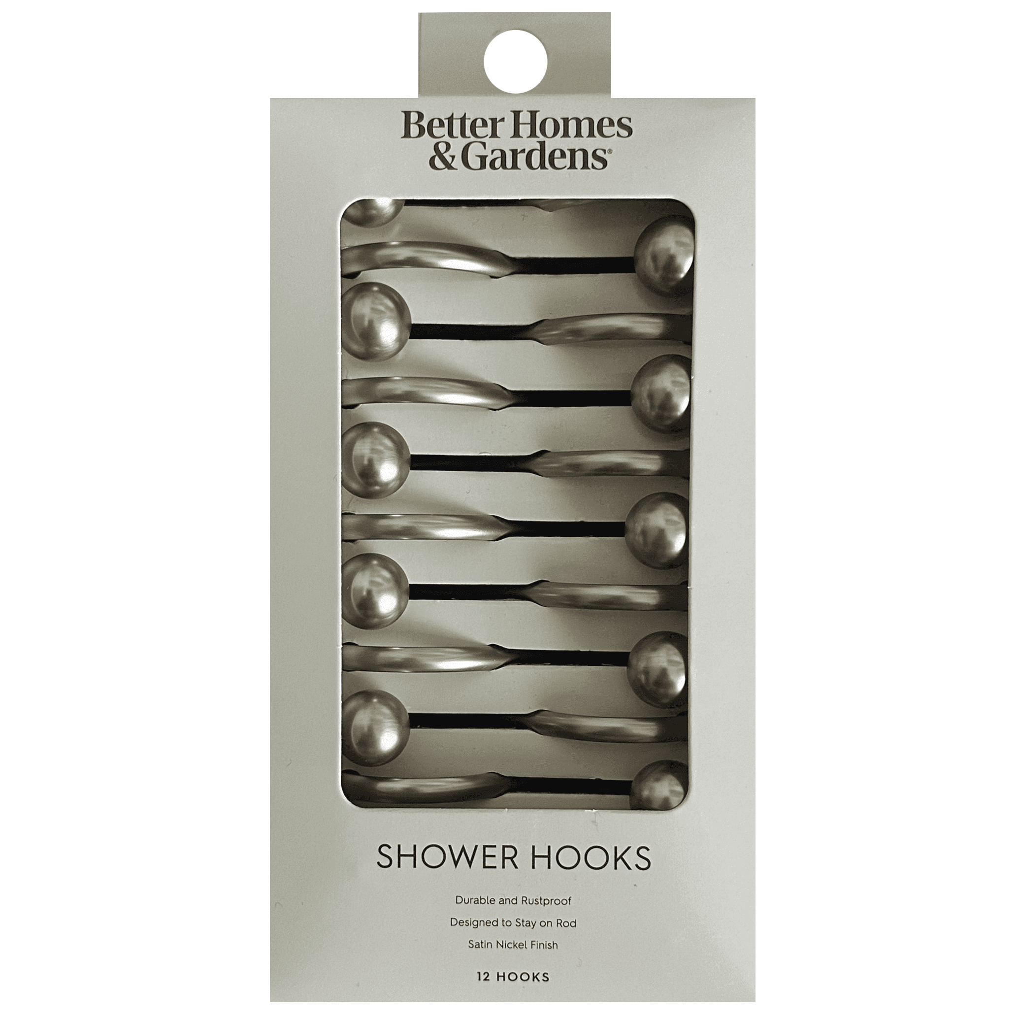 Better Homes & Gardens Nickel Ball Rust-Proof Steel Shower Hooks, Set of 12