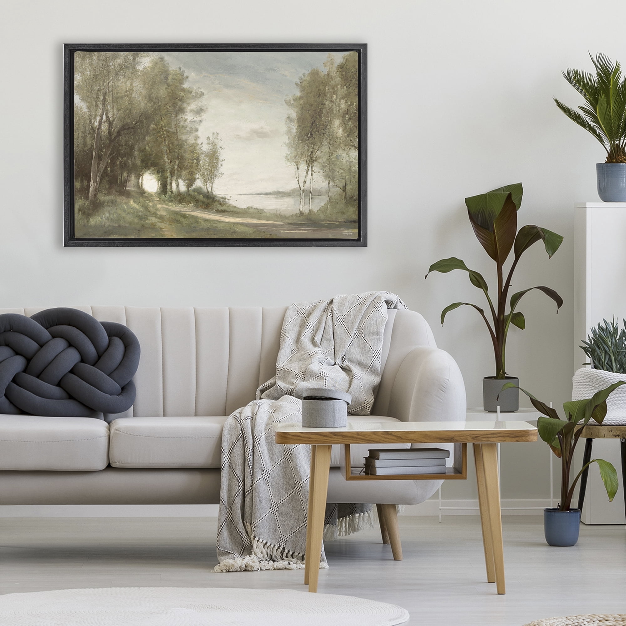 Stupell Industries Tranquil Lakeside Path Black Framed Floater Canvas Wall Art, design by Amber Sterling
