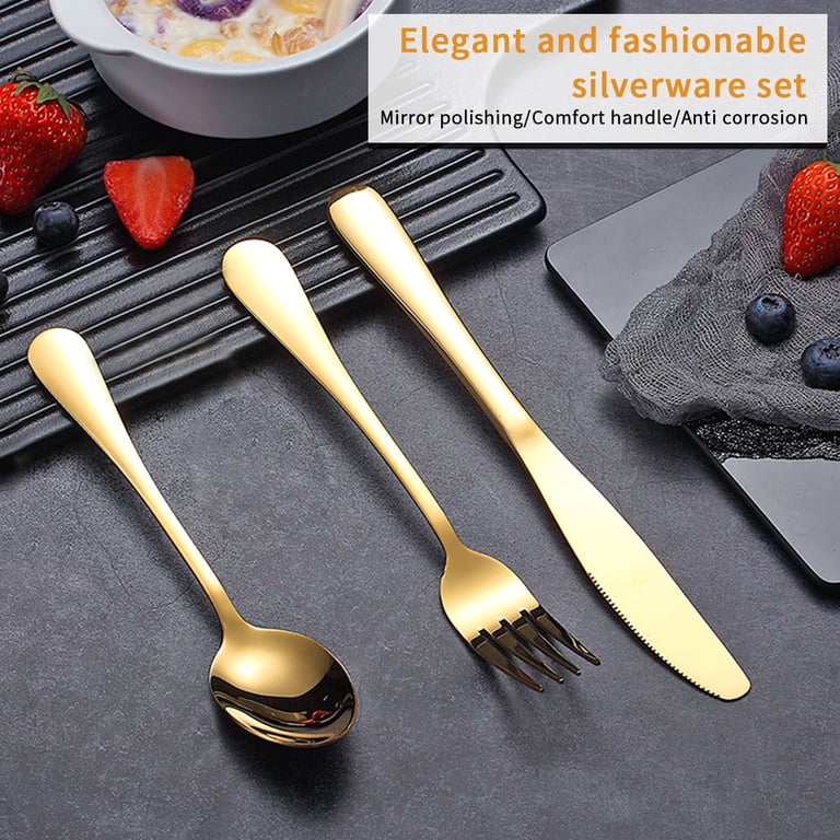 5-Piece Gold Flatware Set – Stainless Steel Floral Cutlery (Forks, Spoons, Knives)