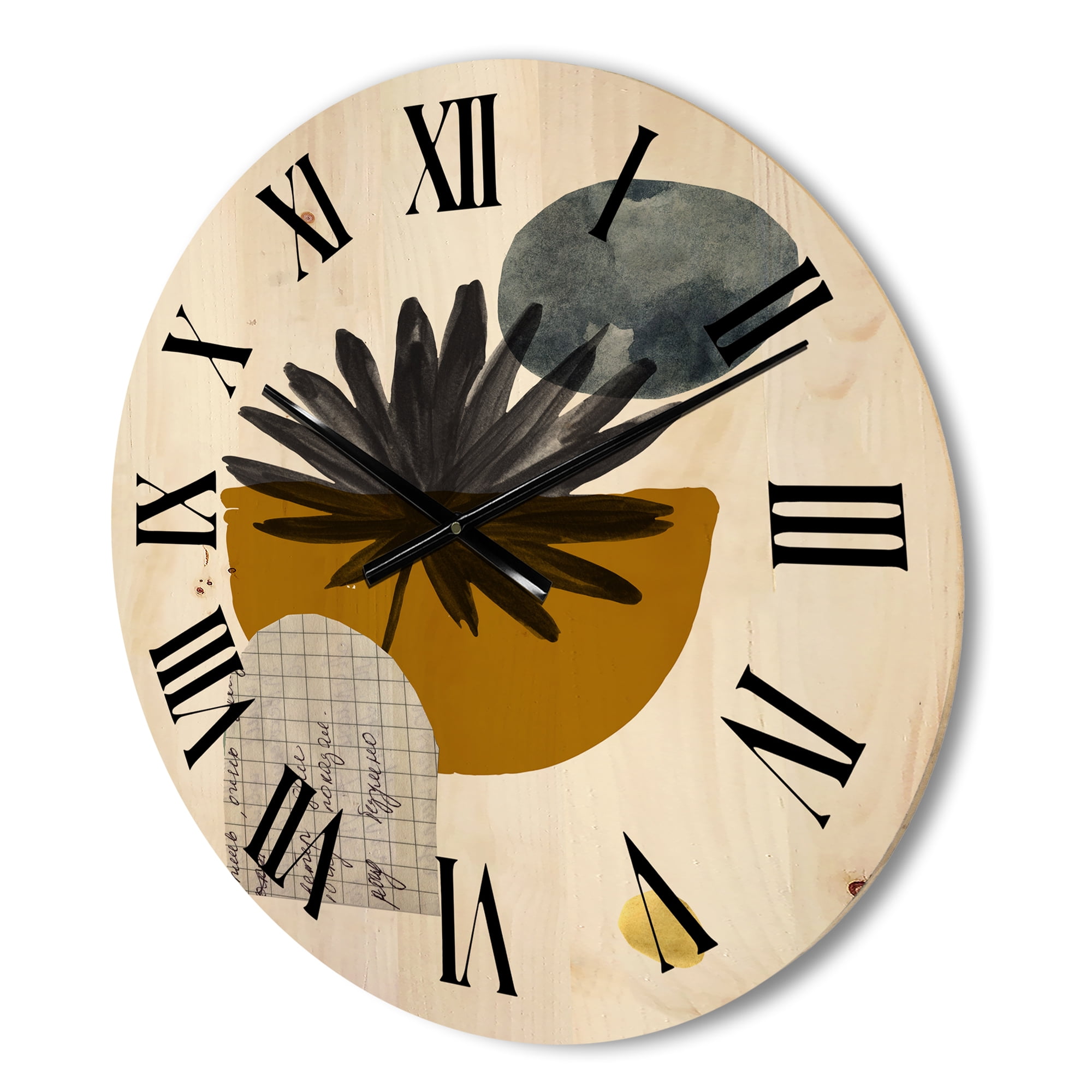 Designart 'Abstract Geometry Shapes and Tropical Palm Leaf I' Modern Wood Wall Clock
