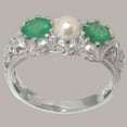 thumbnail image 2 of LBG British Made 10k White Gold Cultured Pearl & Emerald Womens Promise Ring - 33 size options - Size 9.5, 2 of 7