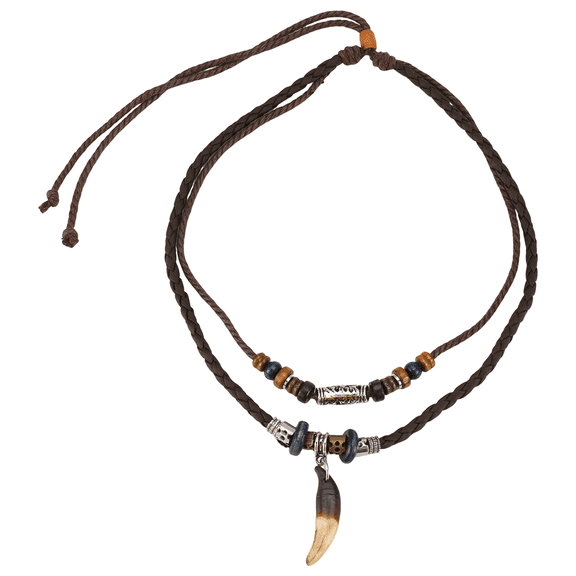 Leather Necklace for Women and Men Vintage Bohemian Style Ethnic Beads Choker Braided Adjustable Double Layers