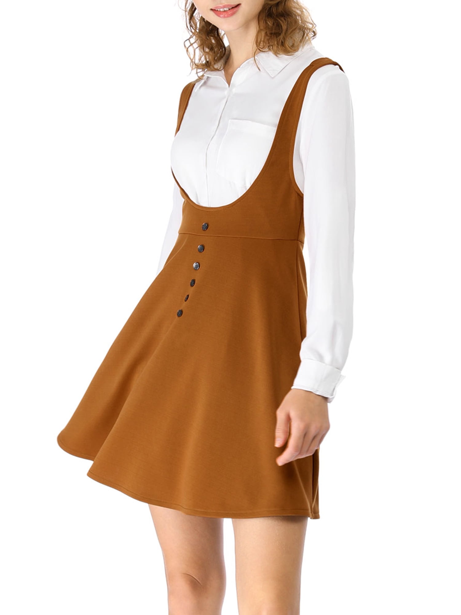 DARING DIVA Women's Above Knee Hem Suspender Skirt Dress L Brown