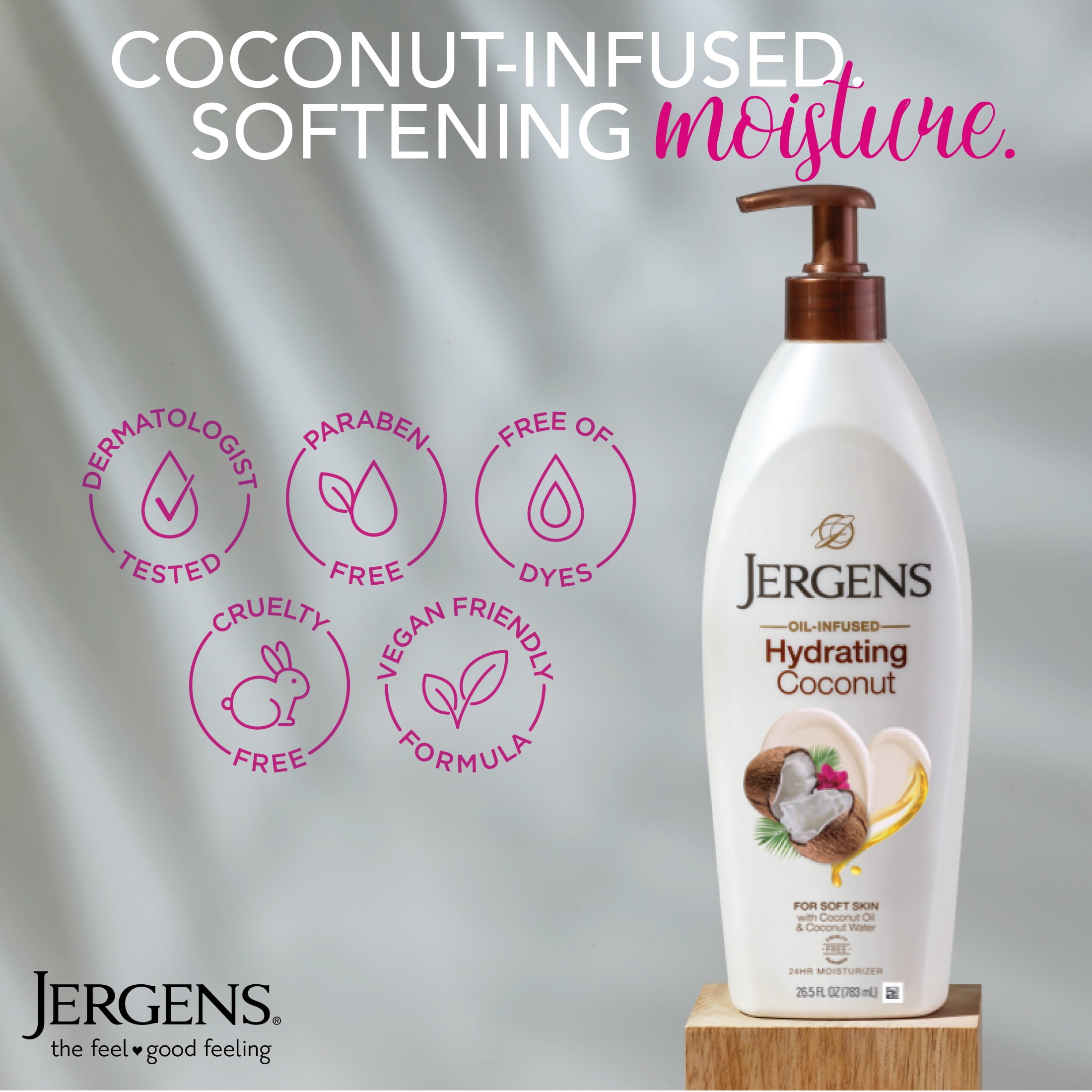 Jergens Hydrating Coconut Body Lotion Moisturizer for Dry Skin, Dermatologist Tested, 26.5 oz