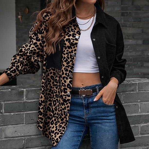 Abrigo tipo cárdigan informal de manga larga con estampado de leopardo y bolsillo para mujer a la moda Fridja po3283