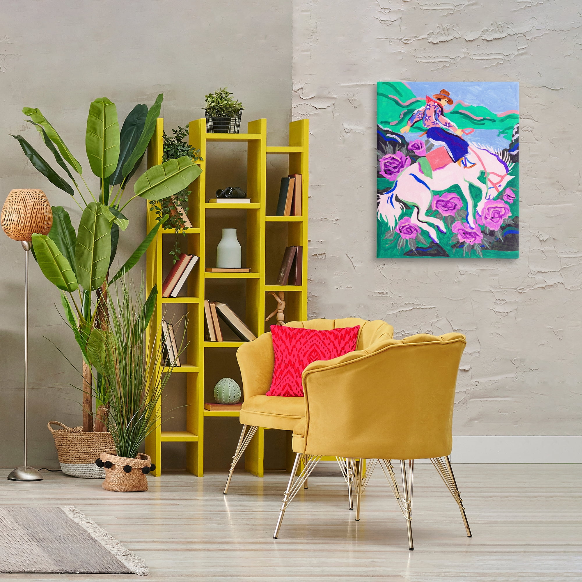 Stupell Industries Bold Hued Cowboy & Horse Animals Painting Wrapped Canvas Art Print Wall Art, 24 x 30