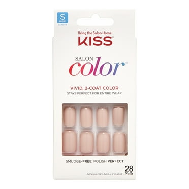 KISS Salon Color, Press On Nails, Landslide, Beige, Short Square, 28 Count