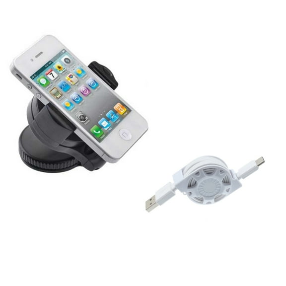 Car Mount & USB Cable for Samsung Galaxy S22,Ultra,S21,Ultra,S20 Ultra,Plus,Fan Edition,FE 5G - Windshield Holder Glass   Retractable Type-C Charger Combo