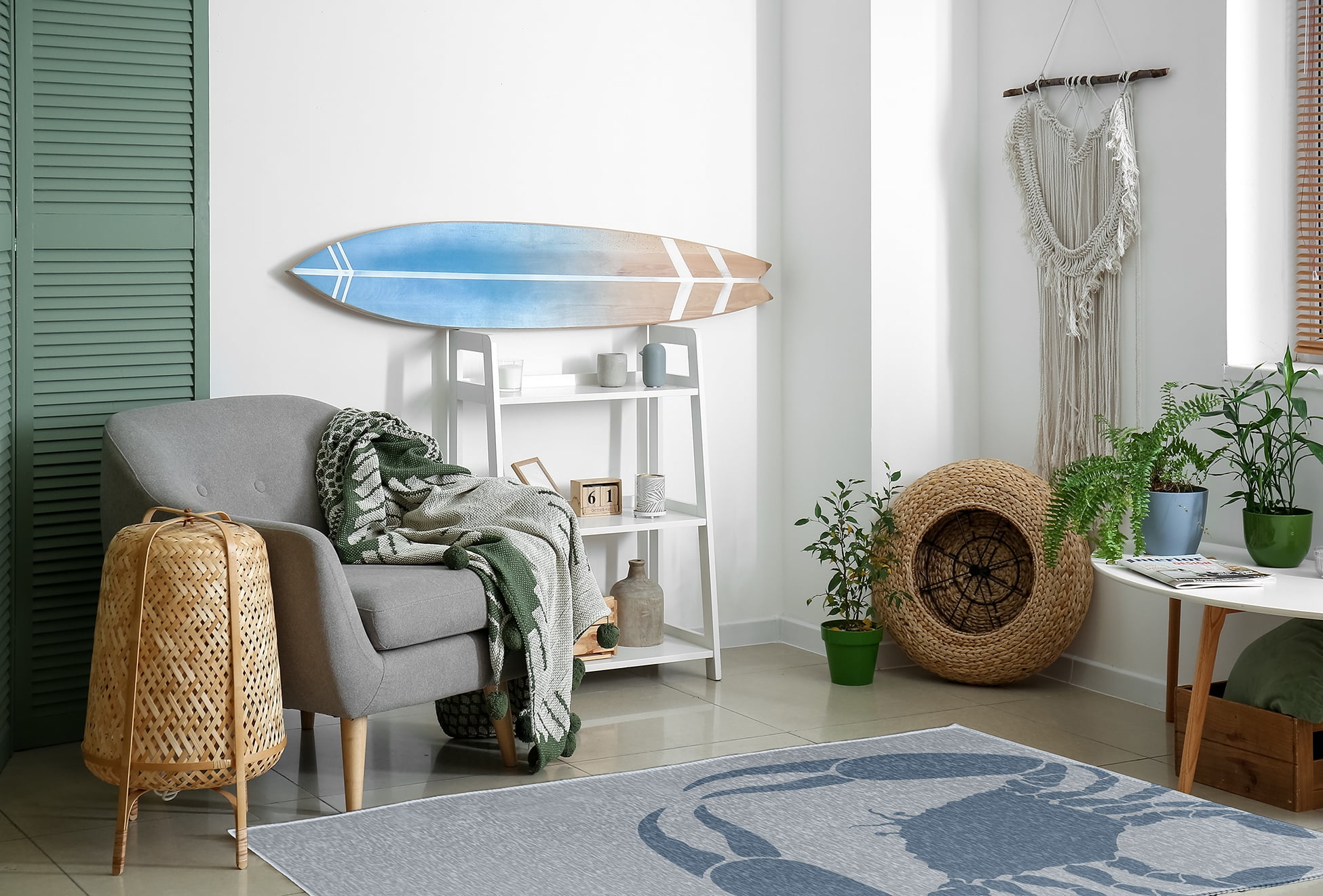 Simply Daisy 4' x 6' Crab Dip Nautical Chenille Rug, Dusty Smoke
