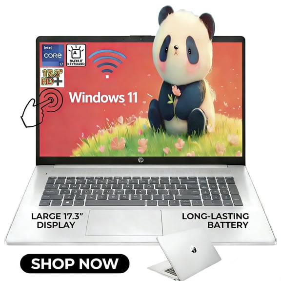 HP 17t Laptop, 17.3" HD   Touchscreen , Intel Core i7-1355U, Intel Iris Xe Graphics, 8GB RAM, 512GB SSD, Webcam,Backlit KB, Wi-Fi 6,Windows 11 Pro, Silver