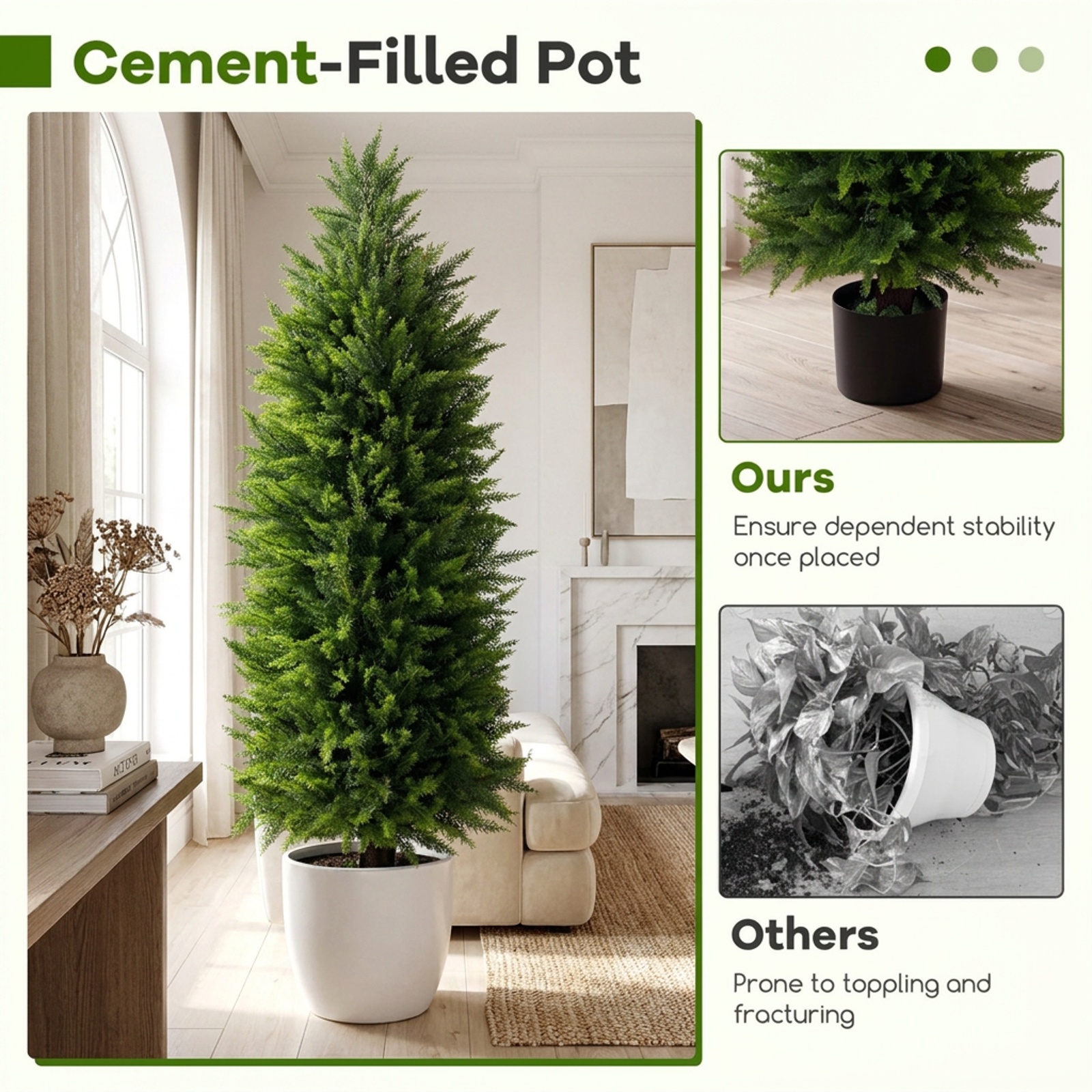 Vebreda Artificial Plant Decor, 4 FT Artificial Topiary Tree Set of 2 Faux Cedar Cypress Plants in Cement-Filled Pots, Lifelike Greenery Display