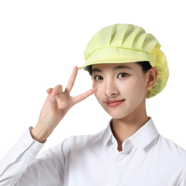 Qarigey Gorro de cocinero de algodón para expertos culinarios, tela antiestática, servicio de comida de gran circunferencia, Catering Sombreros Media red amarilla