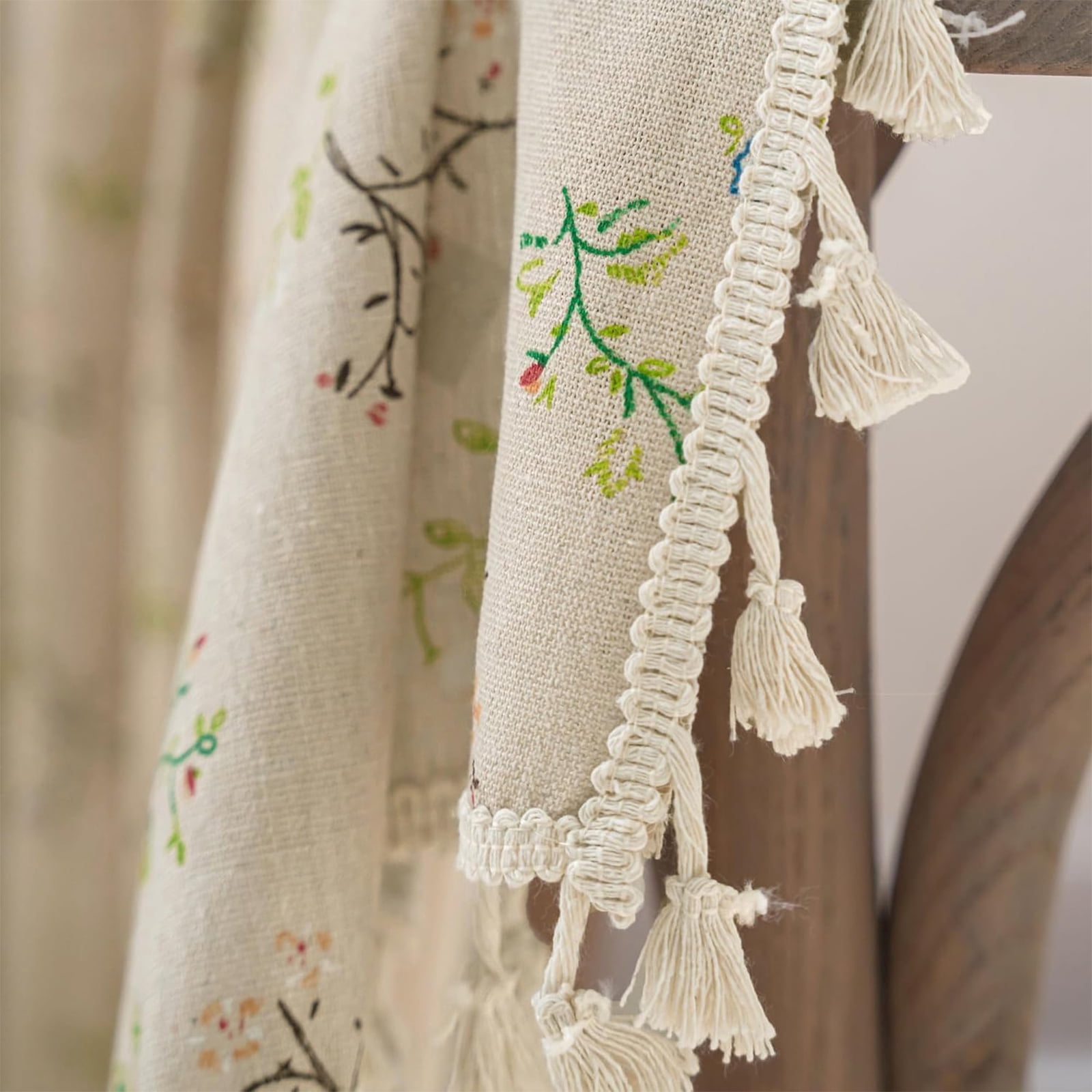 Seasonwood Linen Curtains for Living Room,Semi-Blackout Floral Curtains,Beige Farmhouse Curtains 59"x84",2 Panels