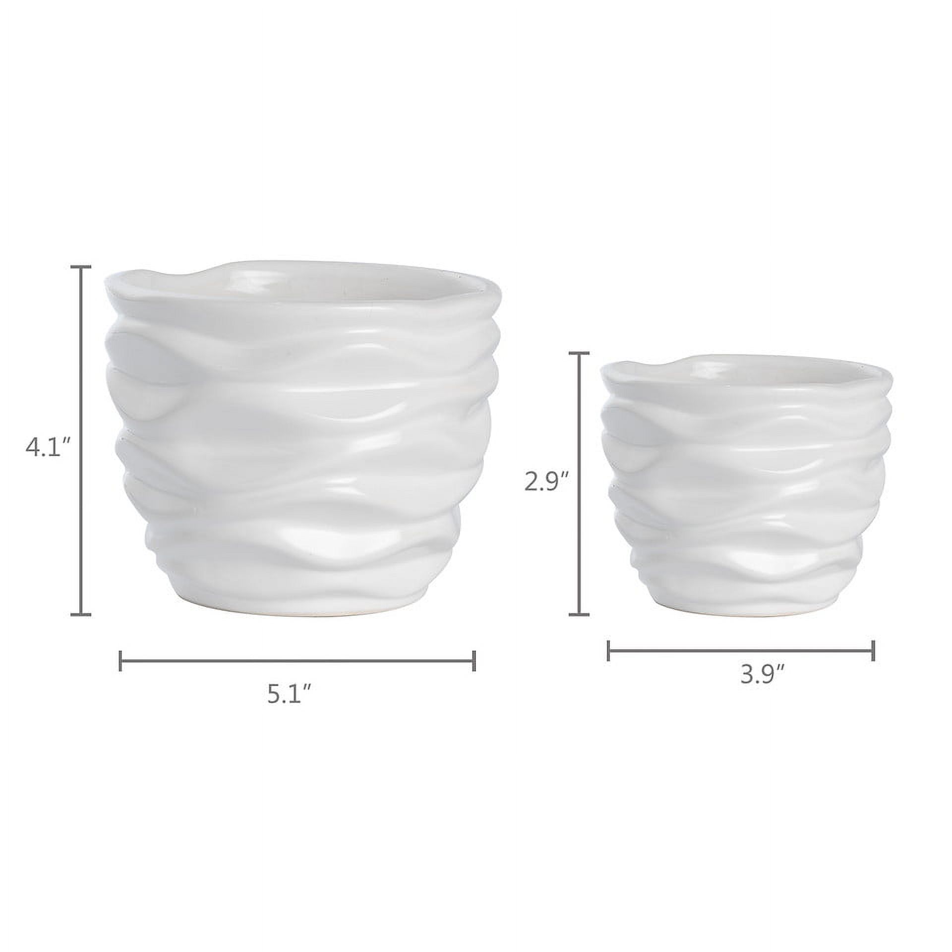 K-Cliffs 2pc White Modern Wave Texture Ceramic Pots.