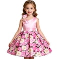 thumbnail image 5 of JAJAHO Flower Girl Dress Sleeveless Asymmetrical Shoulder Design Floral Print A-Line Ball Gown Mini Dress Prom Party Wedding Wear For Kids 5-10Y Stylish Dresses, 5 of 9
