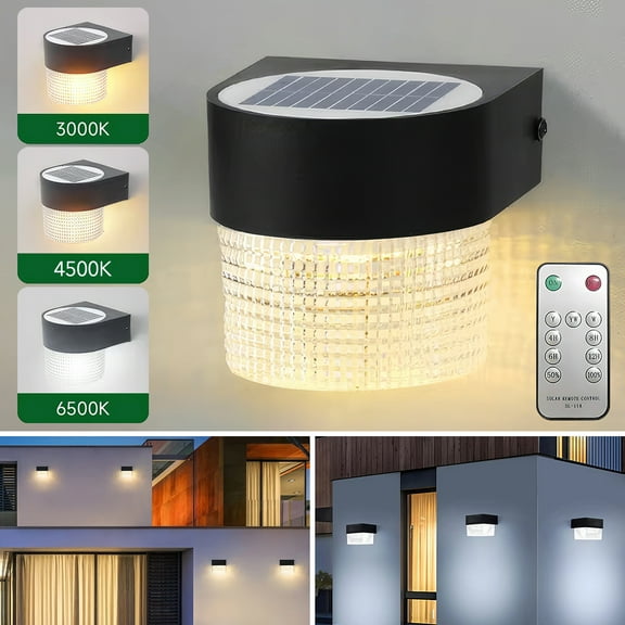 LITOM IP65 Waterproof Solar LED Wall Light - Remote Control 3 Color Temp, 1200mAh 12H Runtime, Wireless Dusk to Dawn, Easy Install for Fence/Garden/Porch/Patio