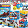 Thomas The Train Birthday MEGA Party Supply Pack for 16 Plates, Napkins, Cups, Tablecover, 6 Balloons, Wall Kit, Birthday Banner, Button and Candles
