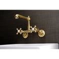 thumbnail image 2 of Kingston Brass KS7227AX English Country Double-Handle Wall-Mount Bridge Kitchen Faucet, Brushed Brass, 2 of 7