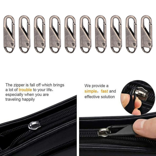 10 Pcs Remplacement de Tirette de Fermeture Éclair Métal Rallonge de Veste à Fermeture Éclair Pince de Fixation