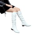 thumbnail image 2 of EKVAHL Women's Knee High Slouchy Boots, Pull On Faux Leather Ruched Tall Boots, Low Heel Fall Occasion Casual Dress Boots White, 2 of 4